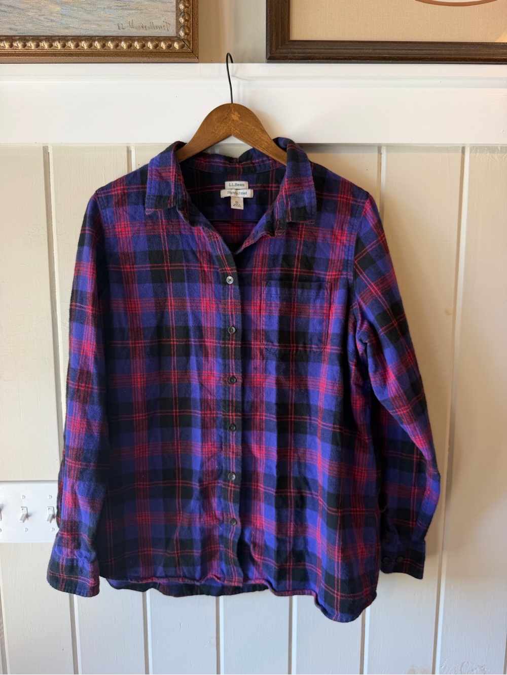 L.L. Bean Women’s Vibrant Blue Purple & Red Plaid Button-Up Flannel, Size XL